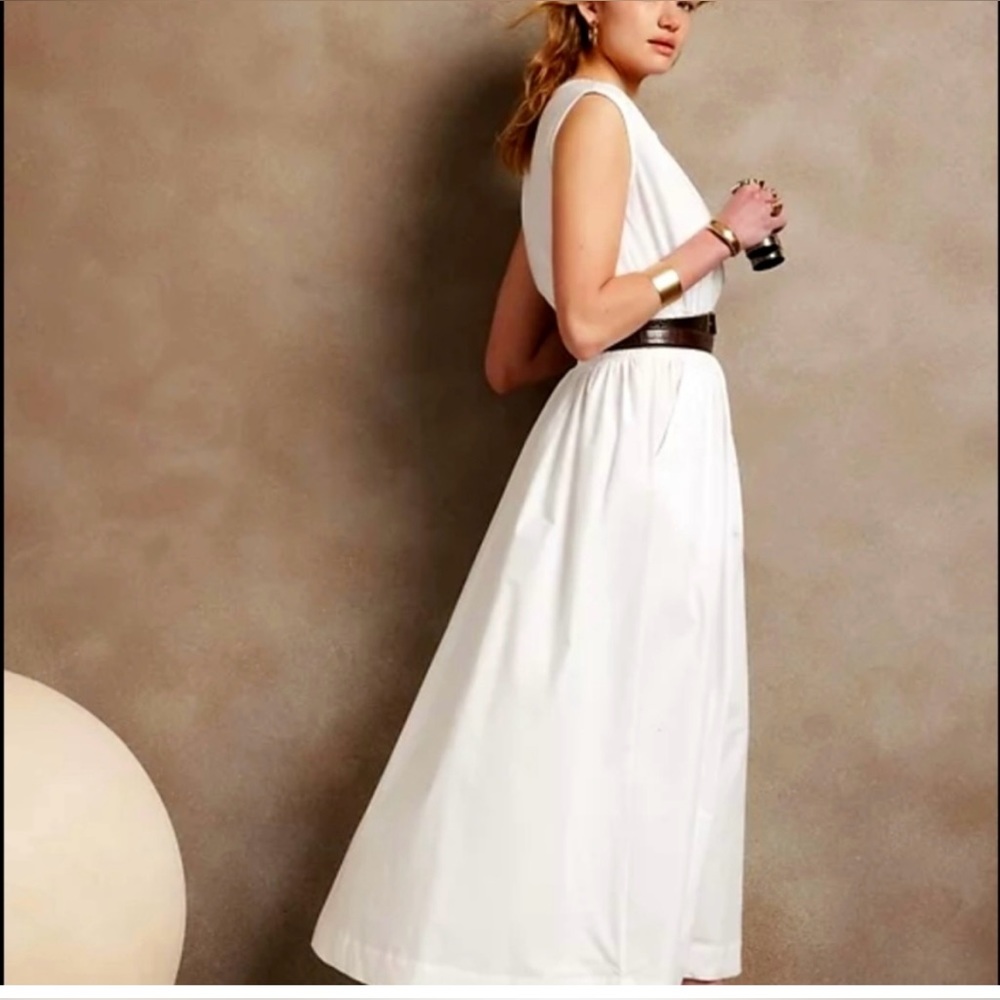 NWT. BR Factory White cotton notch collar maxi dress with POCKETS!